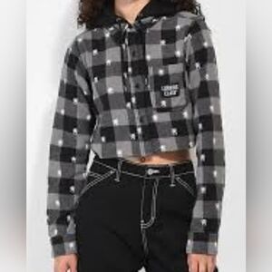 Lurking Class Black and Gray Checkered Cropped Hoodie With Skull Spiders Size M